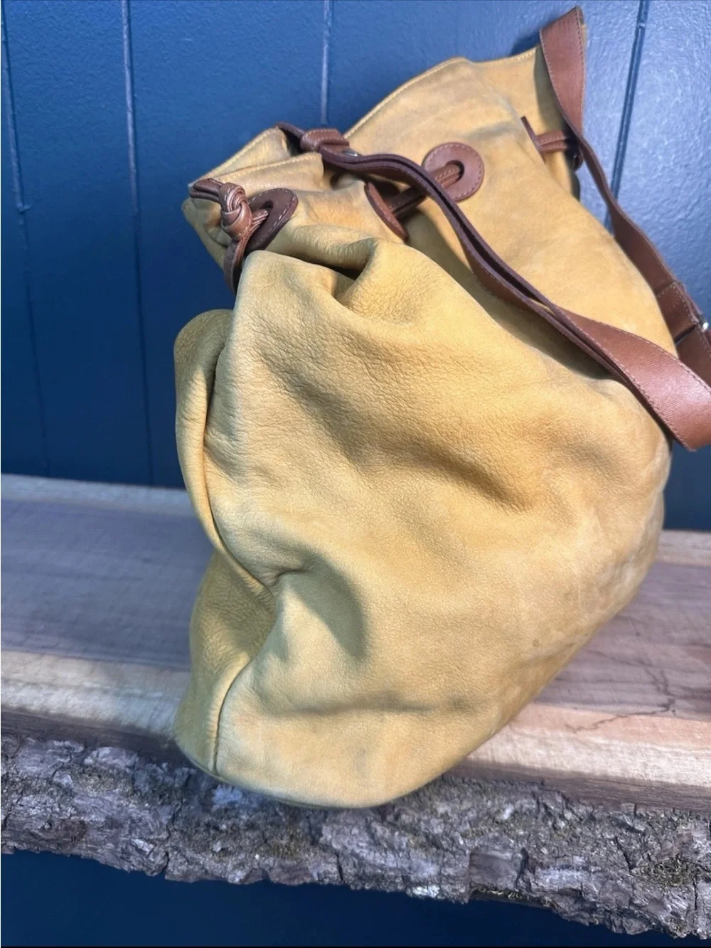 Vintage Gold PFEIL Leather Bucket Tote Bag Germany Large Slouch Hobo